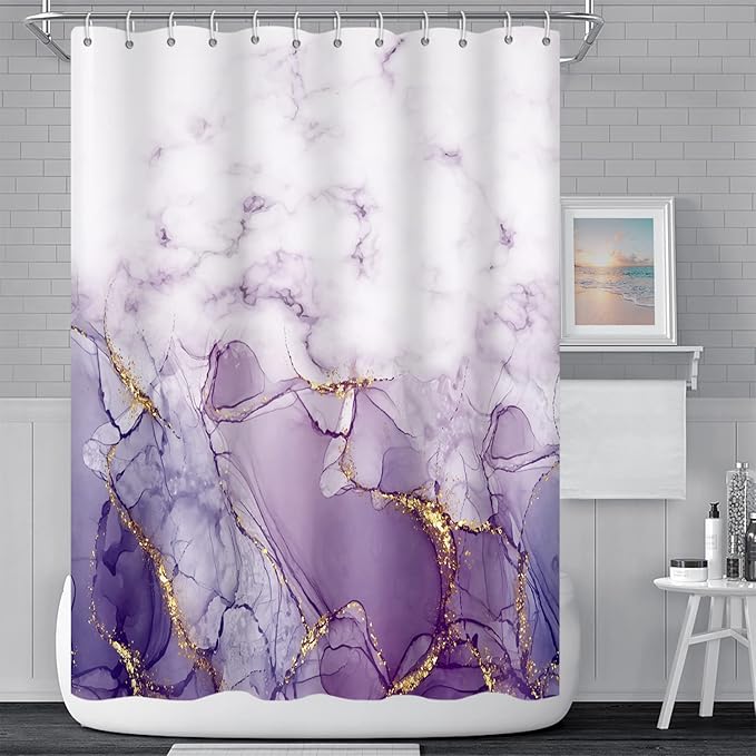 Abstract Marble Bathroom Shower Curtain Purple Gradient Watercolor Waterproof Polyester Shower Curtains Modern Luxury Artistic Aesthetic Shower Curtain with Hooks Decorative, 72x96 Inch