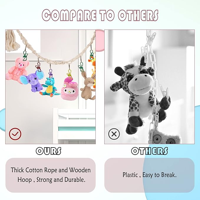 3 Pieces Stuffed Toy Chain Display Organizer Strong Toy Organizer Storage Chain Stuffed Animal Toy Holder Hanging with 45 Metal Clips 6 Ceiling Hook for Hanging Plush Toys Display