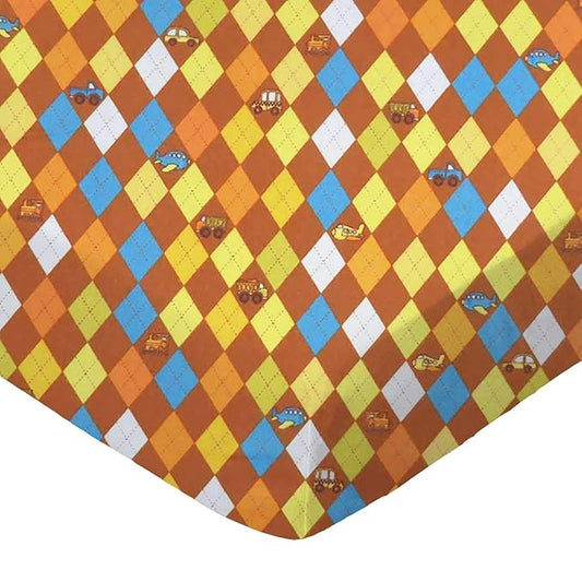 SheetWorld Fitted 100% Cotton Flannel Moses Basket Sheet 13 x 27, Argyle Transport Brown, Made in USA