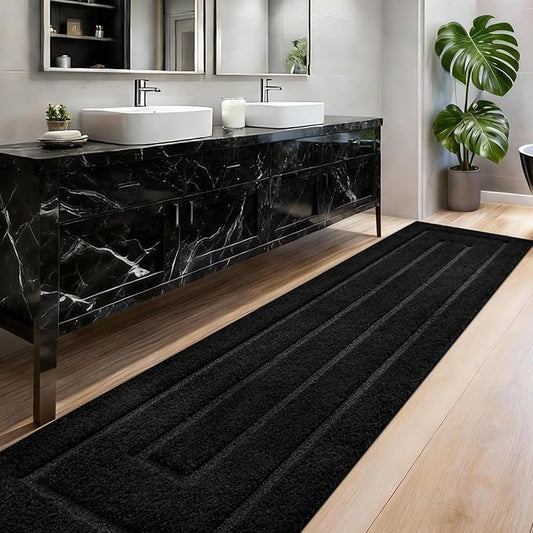 HOMORE Long Bathroom Runner Rugs, 24x80 Inch Non Slip Washable Bath Rug, Black Rugs for Bathroom Absorbent Bath Mat for Shower Floor