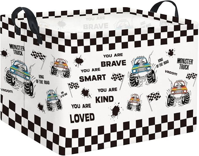 Rectangular Kids Storage Basket Baby Storage Basket with Handles for Home Kitchen Boys and Girls Cute Toy Storage Bin Organizer Shelf Book Room Decor(Flag Truck)