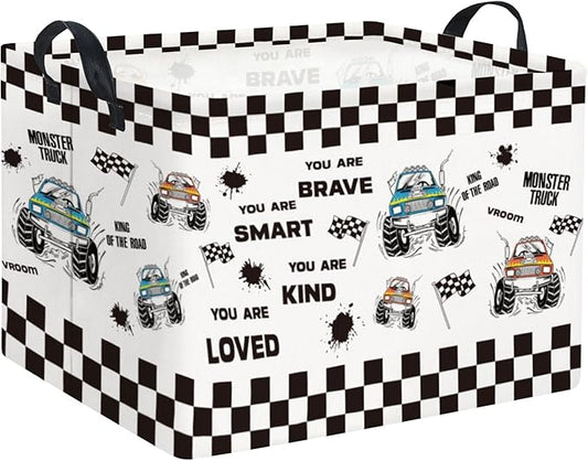 Rectangular Kids Storage Basket Baby Storage Basket with Handles for Home Kitchen Boys and Girls Cute Toy Storage Bin Organizer Shelf Book Room Decor(Flag Truck)