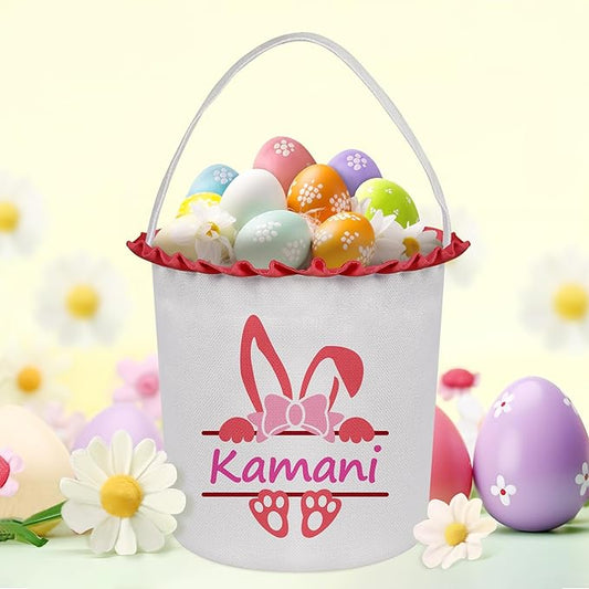 Easter Baskets for Girls Boys, Personalized Easter Basket with Name - Red Bow Bunny