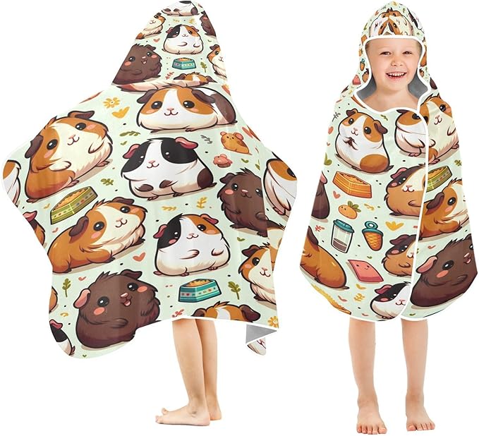 Hooded Beach Towel for Kids, Cute Guinea Pig Girls Boys Bath Towel Poncho, Super Soft & Absorbent Pool Towel, 50 x 23.5 Inches