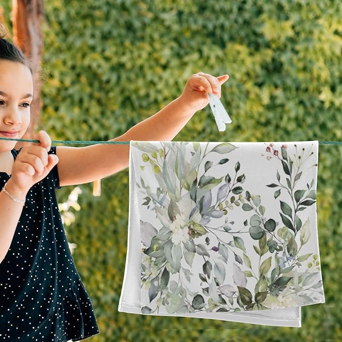 2 Pack Eucalyptus Hand Towels,Microfiber Absorbent Watercolor Sage Green Leave Bathroom Towels,Quick Drying Plant Floral Kitchen Towels,Leaf Hand Towels for Bathroom,Shower,Guest,Face 14"x28"