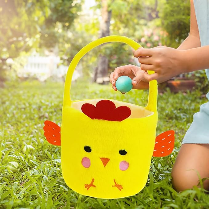 DearSun Exquisite Embroidery ! Personalized Yellow Plush Chick Basket Halloween Trick or Treat Bag with Embroidery Name (Yellow Plush Chick Basket)