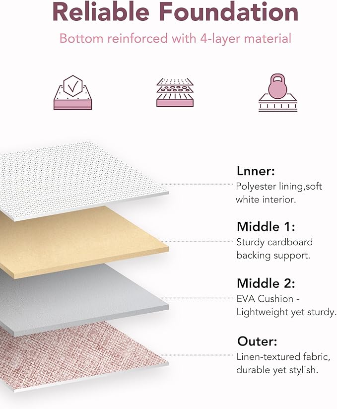 12x12 Storage Cube Bins, 6 Pack Reinforced Bottom Cardboard Foldable Box, Organizer for Closet Shelves, Heavy Home Storage Baskets (White Pink)