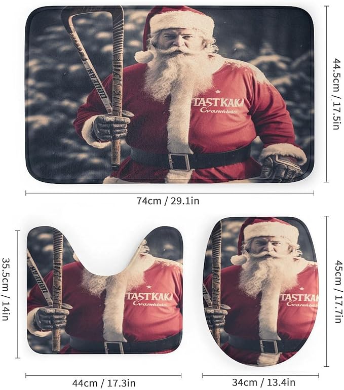 4 Pcs Shower Curtain Sets with Rugs Include Waterproof Shower Curtain Non-Slip Rug Toilet Lid Cover Bath Mat Santa Claus Playing Hockey Ice Skate Sport Waterproof Shower Curtain Sports Fan