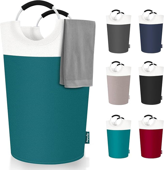 125L Laundry Basket, Collapsible Laundry Hamper with Padded Handles, Waterproof Laundry Bag, Tall Clothes Hamper Stand Up Well, Foldable Laundry Baskets for Easy Storage(Light Blue)
