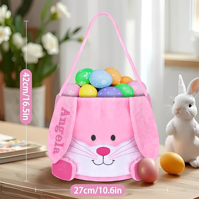 Personalized Easter Basket, PEMIRSAYO Easter Baskets for Kids, Bunny Easter Basket, Easter Egg Hunt Basket, Idea Easter Gifts, Easter Egg Basket - Pink