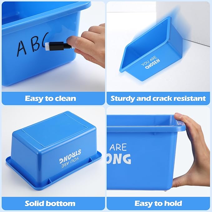 Thyle Plastic Cubby Bins with Labels 11.6 x 7.7 Inch Classroom book bins Stacking Storage Container Organizer Storage Cubbies for Classroom Office(Inspirational,Bright Color,12 Pieces)