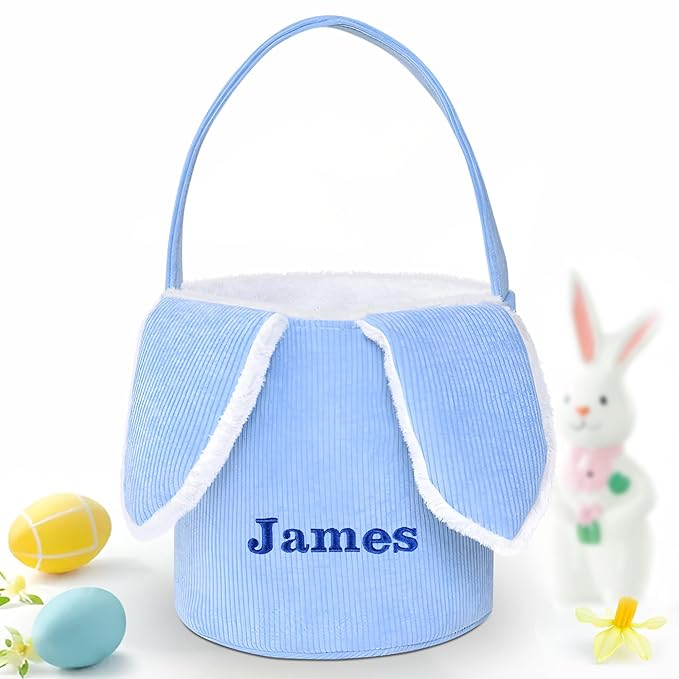 Easter Basket, Touber Easter Bunny Basket, Personalized Easter Baskets for Kids, Easter Gifts Basket for Girls Baby Children - Bunny Ear Blue