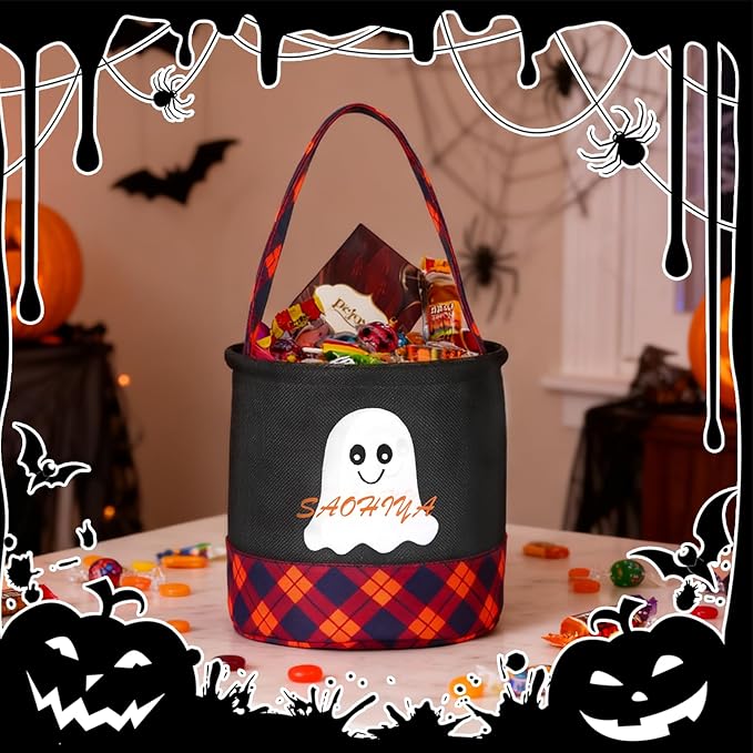 Personalized Halloween Basket, Custom Trick or Treat Bag with Name, Hand-Woven Candy Bucket, Spooky Decor for Boys & Girls (Style 2)