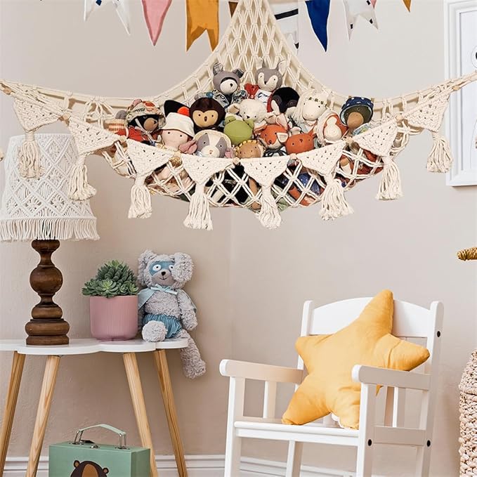 Stuffed Animals Toy Storage Hammock Wall Hanging Net Corner Hanging Organizer Bedroom Plush Toy Holder for Room Decor 47.2 Inch