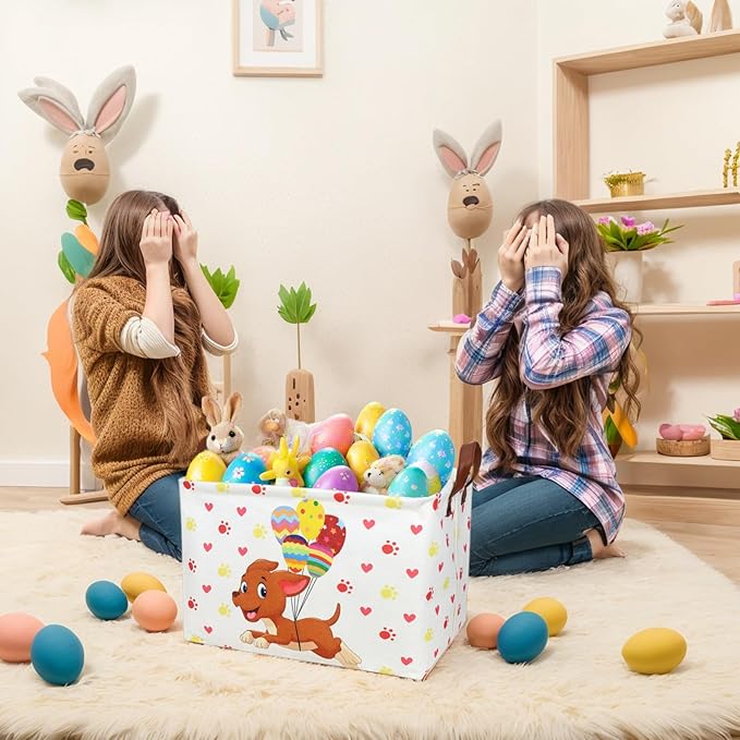 Large Easter Basket for Empty Kid Rectangular Cute Easter Gift Storage Basket Bunny Eggs Décor (Dog)