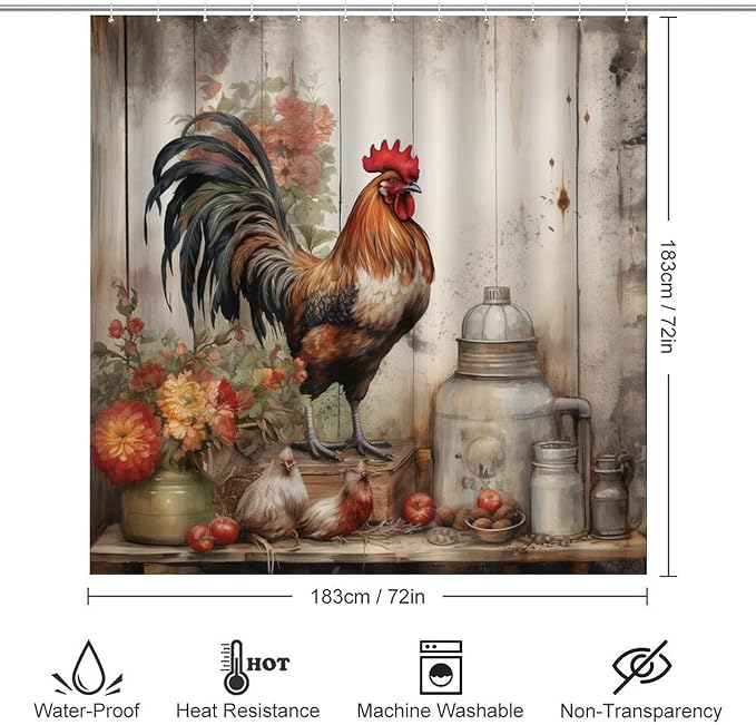 4 Piece Bathroom Rug Set with Shower Curtain Non-Slip Rugs and Toilet Mat Lid Rug Accessories It's Just Chicken Time Waterproof Shower Curtain Chicken Gifts for Bathroom Decor Set