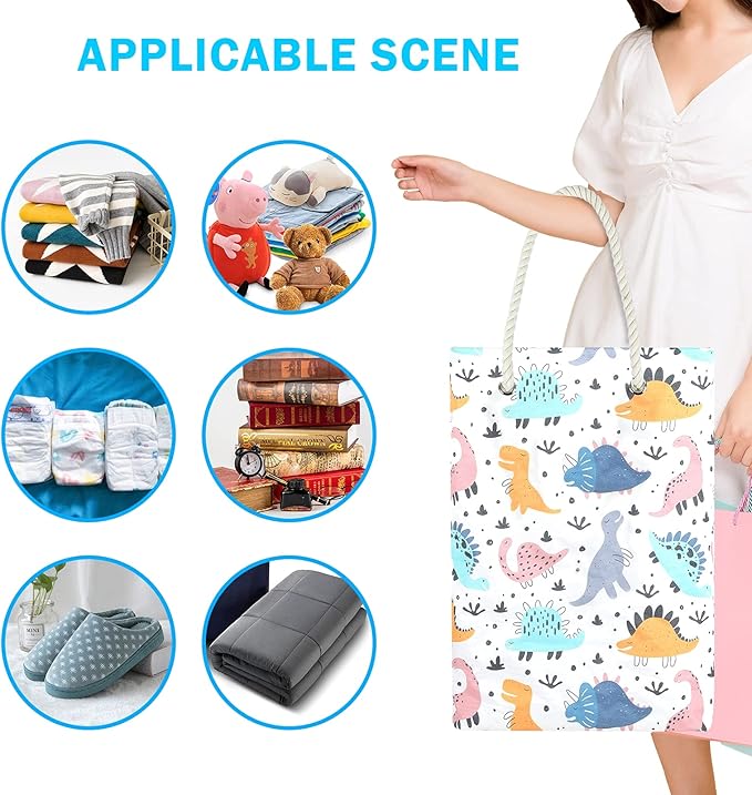Dinosaurs Laundry Hamper, 78L Large Collapsible Tall Laundry Basket Waterproof Dirty Clothes Bag with Cotton Ropes Handles Washing Storage Bin for Clothes, Toys, Nursery, Bedroom, Bathroom, College