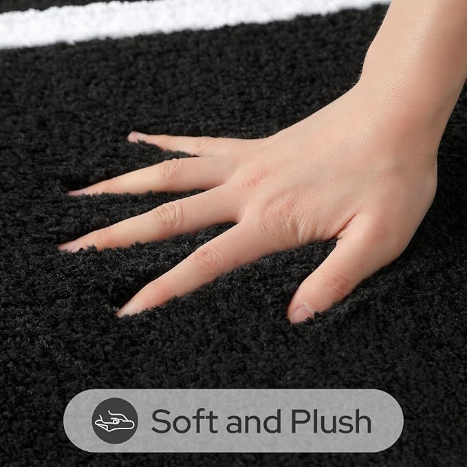 HOMEIDEAS Black and White Bathroom Rugs Sets 2 Piece, Super Soft and Absorbent Microfiber Tufted Bath Mats, Non-Slip and Machine Washable Bath Rugs