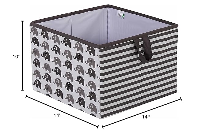 Bacati - Large Storage Tote Elephants White/Grey 14 x 14 x 10 inches