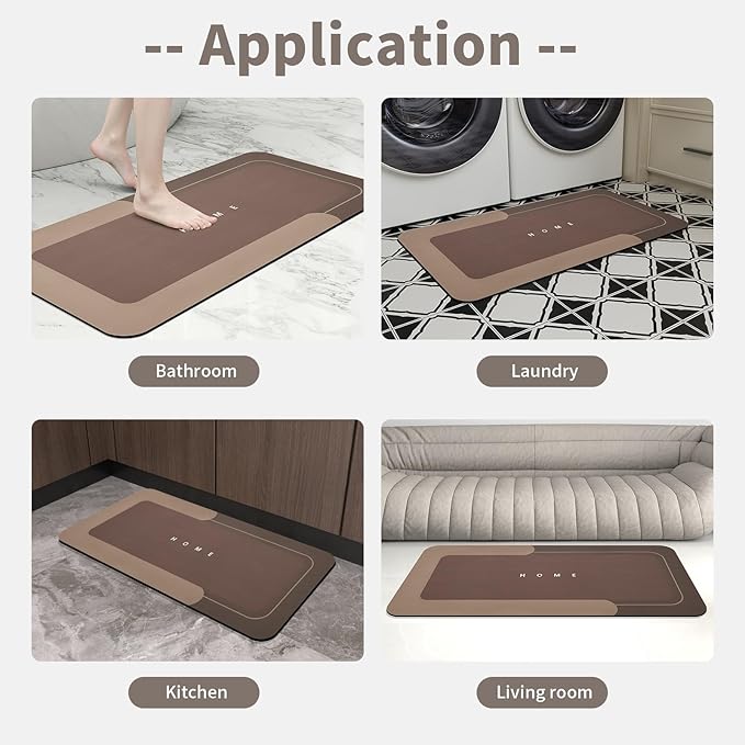 Housego Absorbent Bath Mat Magic Rug, Quick Drying Magic Bath Mat Non-Slip Floor Rug Rubber Backed for Bathroom Kitchen Shower Sink, Water Absorbent (1PC, 16.93''x34.65’’, Brown)