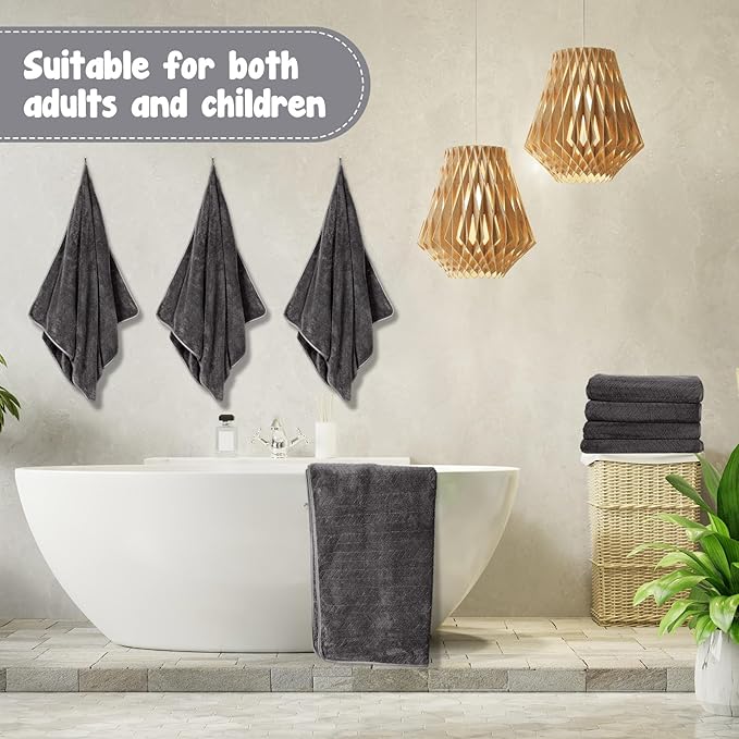 8 Pack Microfiber Bath Towels Bulk 27'' x 60'' Oversized Bath Towel Highly Absorbent Extra Large Shower Sheets Soft Drying for Beach Pool Bathroom Salon Party (Wheat,Dark Grey)
