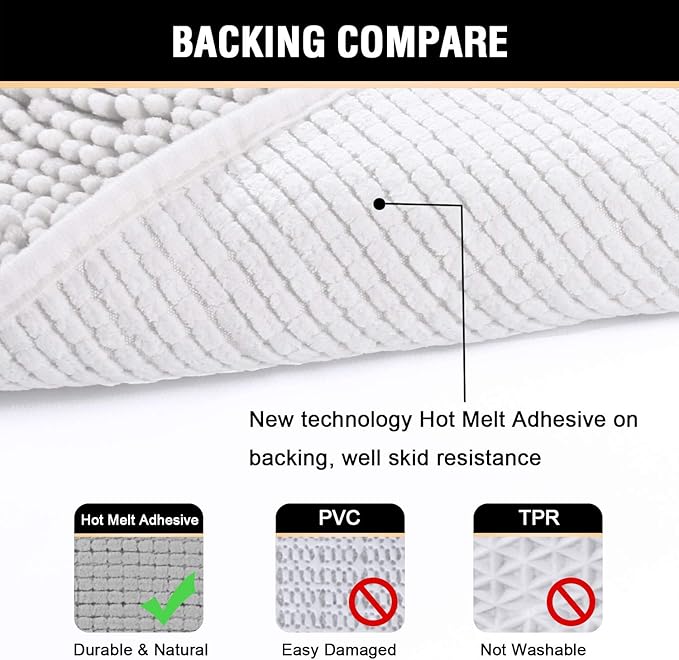 H.VERSAILTEX Microfiber Bath Rugs Chenille Floor Mat Ultra Soft Washable Bathroom Dry Fast Water Absorbent Bedroom Area Rugs, 24 x 42 - Inch, Pure White