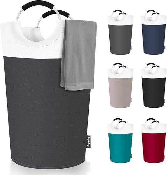 125L Laundry Basket, Collapsible Laundry Hamper with Padded Handles, Waterproof Laundry Bag, Tall Clothes Hamper Stand Up Well, Foldable Laundry Baskets for Easy Storage(Grey)