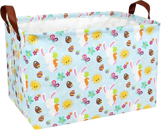 Easter Basket for Kid Large Empty Rectangular Cute Easter Gift Storage Basket Bunny Eggs Décor (Rabbit Butterfly Sun)