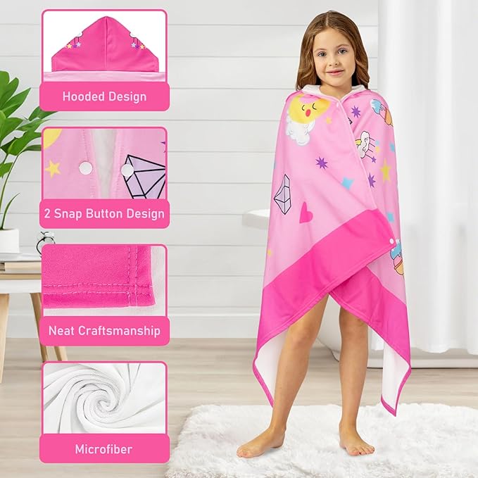 Hooded Towels for Kids Unicorn 60" x 35" Toddler Bath Beach Towel Poncho with Hood Super Soft and Absorbent 100% Microfiber for Girls Ages 5-12