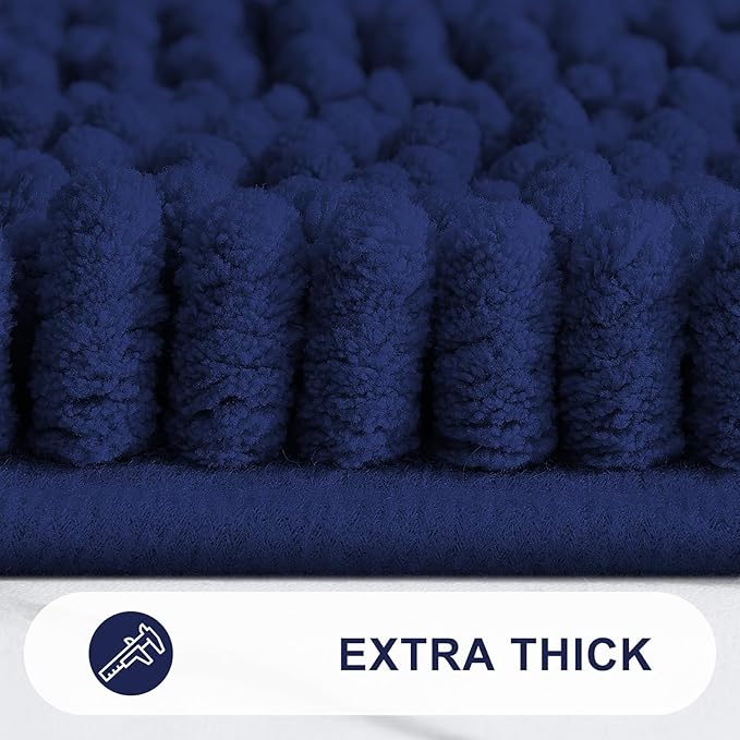 Grandaily Chenille Striped Bathroom Rugs 59x20, Extra Thick and Absorbent Bath Mats, Non-Slip Soft Plush Shaggy Shower Carpet, Machine Wash Dry, Bath Rug for Bathroom, Navy