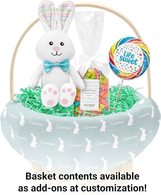 Let's Make Memories Personalized Easter Basket for Kids - For Boys - For Girls - Create Your Own - Fillable - Wicker - Easter Basket Stuffers - Small - Sea Glass Hoppy Bunny