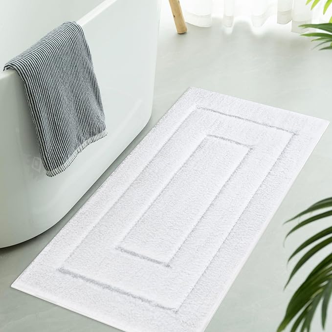 GRANNY SAYS Large Bathroom Rugs Non Slip Washable, 24" x 48", Water Absorbent Bath Mats for Bath, Thick Soft Shaggy Bath Rug, Microfiber Bathroom Floor Mat for Bath Decor, White