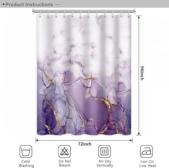 Abstract Marble Bathroom Shower Curtain Purple Gradient Watercolor Waterproof Polyester Shower Curtains Modern Luxury Artistic Aesthetic Shower Curtain with Hooks Decorative, 72x96 Inch
