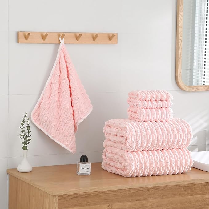 30X60 Inches Extra Large Bath Towels Sets of 6 for Bathroom Super Soft Quick Dry 2 Bath Towels 2 Hand Towels 2 Washcloth Towels Microfiber Shower (Pink, 6 Piece)