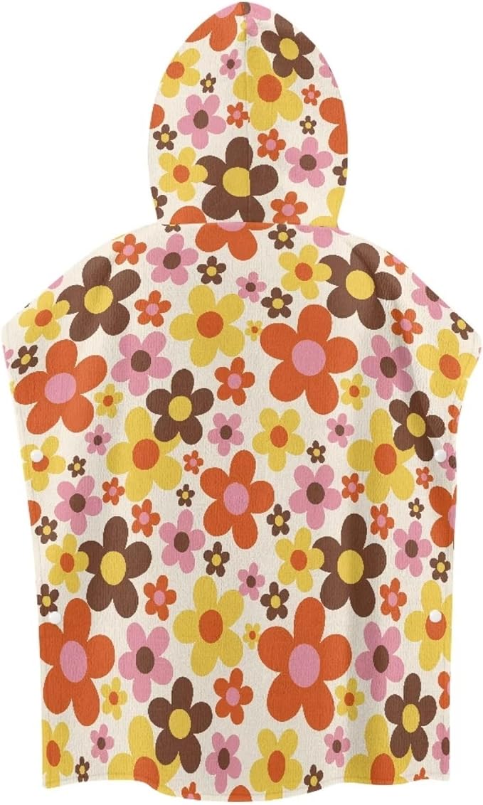 Hooded Beach Towel for Kids Colored Flowers Large Towel Wrap Baby Stuff Baby Bath Shower Decorations for Boys Girls