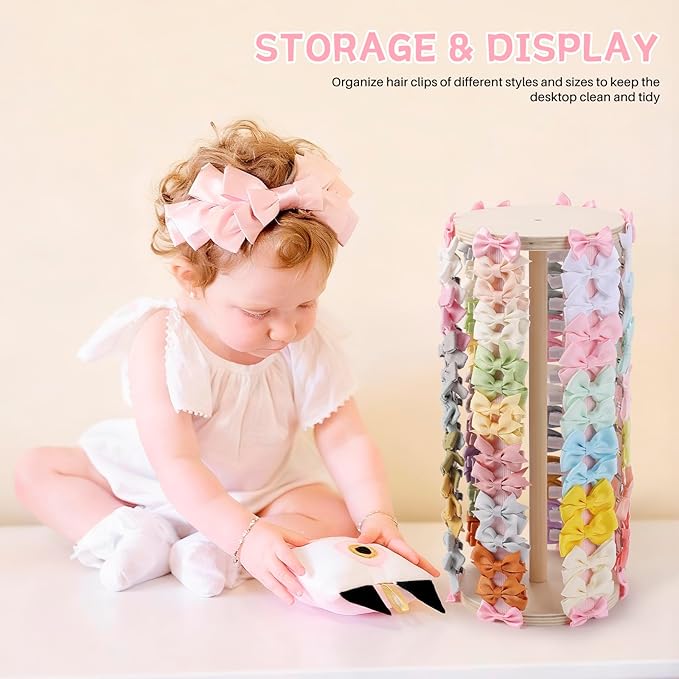 POVETIRE Hair Bow Holder for Girls,Pink Hair Clip Organizer,360 Rotation Hairbow Organizers Rack Display Decors Baby Nursery Toddler Girls Room
