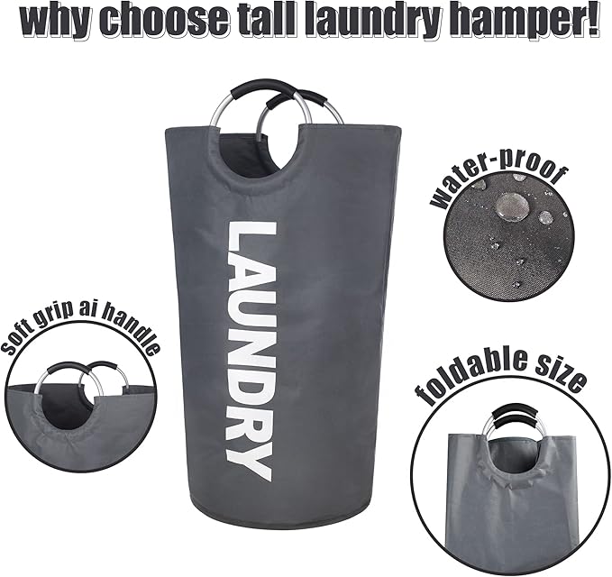Twira 125L Pro XX-Large Laundry Baskets, Laundry Hamper Stands Up Well, Laundry Bag with Padded Handles, Waterproof Laundry Basket Collapsible, Clothes Hamper for College, Bathroom (Dark Grey)
