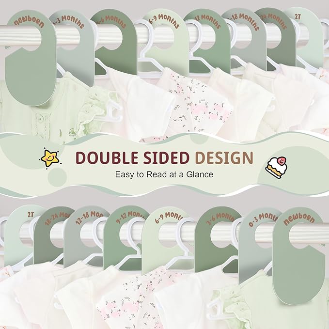Baby Closet Dividers, Double Sided Nursery Clothes Size Separators for Newborn to 2T, Round, Green, 8 Pcs