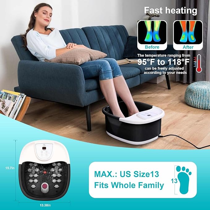 Foot Spa Bath Massager with Heat, Foot Bath with 22 Massage Rollers, Temperature Control, Jets, Bubbles, Epsom Salt and Vibration, Pedicure Foot Spa for Relaxation - Black