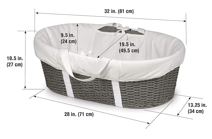 Badger Basket Woven Moses Changing Basket - Portable Baby Diaper Station with Pad, Liner, and Cover - Lightweight Newborn Changing Basket for Home or Travel - Cool Gray/White