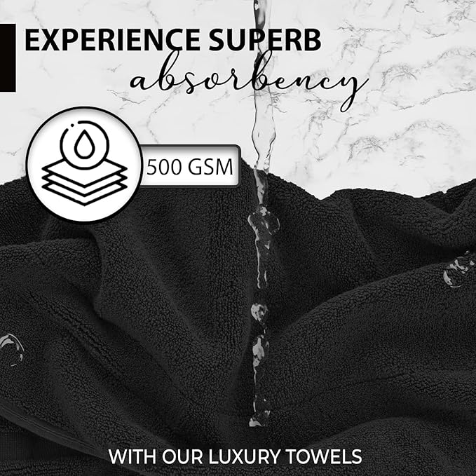 100% Cotton Bath Towels, 24x48 Pack of 6 Towels, Quick Dry, Highly Absorbent, Soft Feel Towel, Gym, Spa, Bathroom, Shower, Pool, Luxury Soft Towels (Black, 24x48-6 Pack)