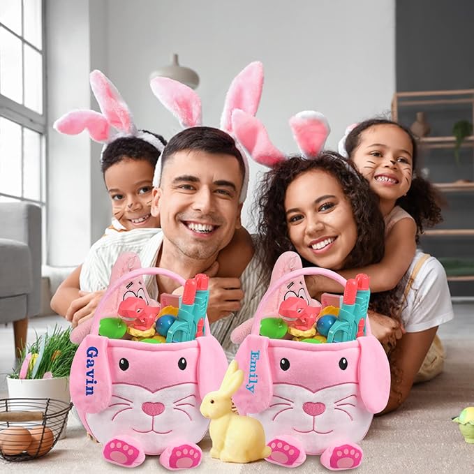 Personalized Easter Basket, PEMIRSAYO Easter Baskets for Kids Easter Bunny Baskets Custom Easter Basket Personalized Easter Gifts Toddler Easter Baskets Empty - Pink