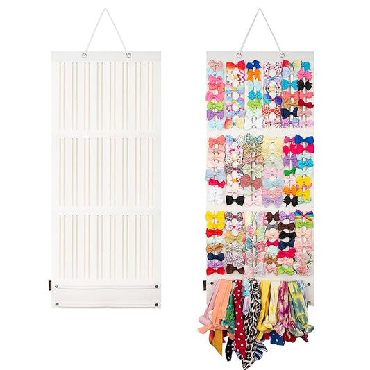 Baby Girl Hair Bows & Clips Organizer - Sturdy Stand, Wall Hanging for Nursery Decor (White, Large)