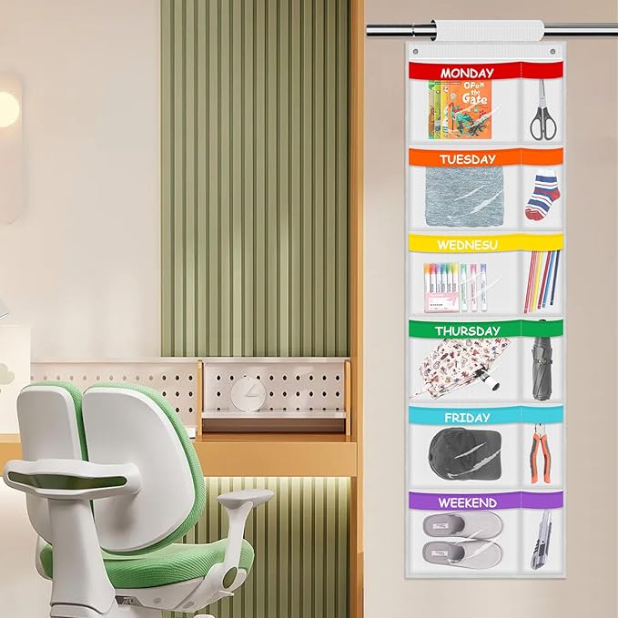 ABCKEY Rainbow Weekly Kids Clothes Organizer for Daily Activity,Portable Kids Clothes Storage White (White)