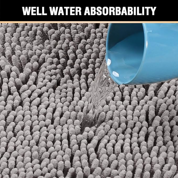 H.VERSAILTEX Microfiber Bath Rugs Chenille Floor Mat Ultra Soft Washable Bathroom Dry Fast Water Absorbent Bedroom Area Rugs, 24 x 42 - Inch, Grey