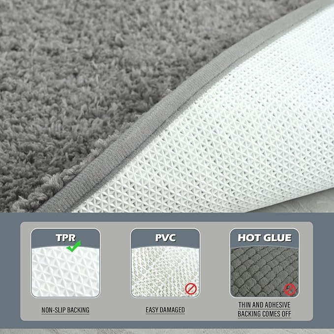 HOMORE Bathroom Rug Set 2 Piece,Soft Absorbent Bath Mats Set,Machine Washable Gray Bath Rug Sets for Bathroom Non Slip,(21"x34"+21"x21") Plush Shaggy U Shape Contour Toilet
