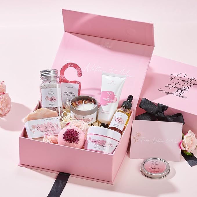 Spa Gifts for Women Valentines Day Bath Baskets Relaxing Spa Self Care Gift for Mom Her Sister Wife Auntie Home Bath Care Package Thank You Birthday for Women Friendship Ideas