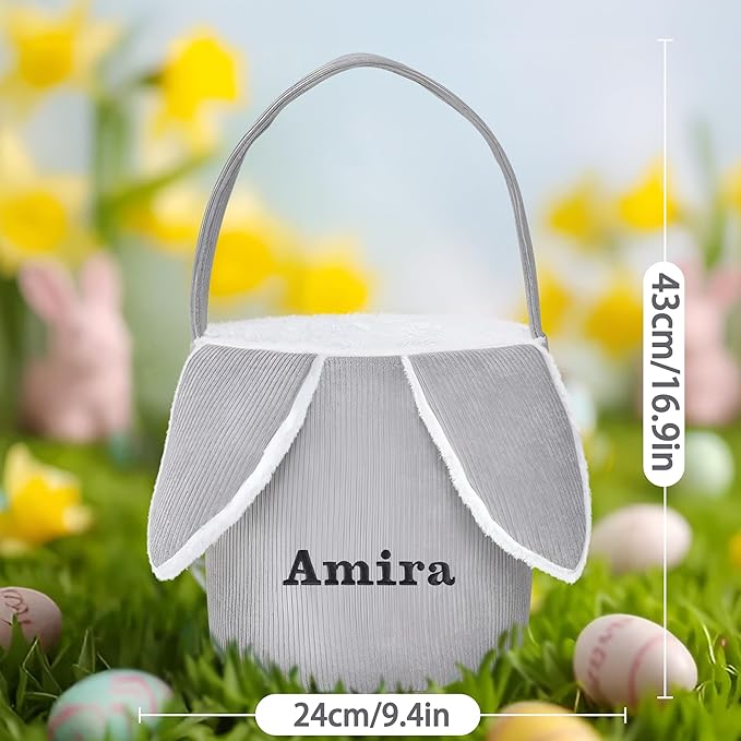 Easter Basket, Touber Easter Bunny Basket, Personalized Easter Baskets for Kids, Easter Gifts Basket for Girls Baby Children - Bunny Ear Grey