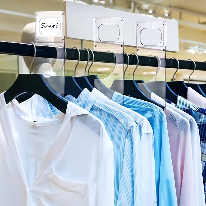 Kathfly 50 Pack Clothing Rack Size Dividers Plastic Closet Dividers for Hanging Clothes Transparent Rectangle Clothes Rack Size Label Hangers for Department Wardrobe Stores Organization