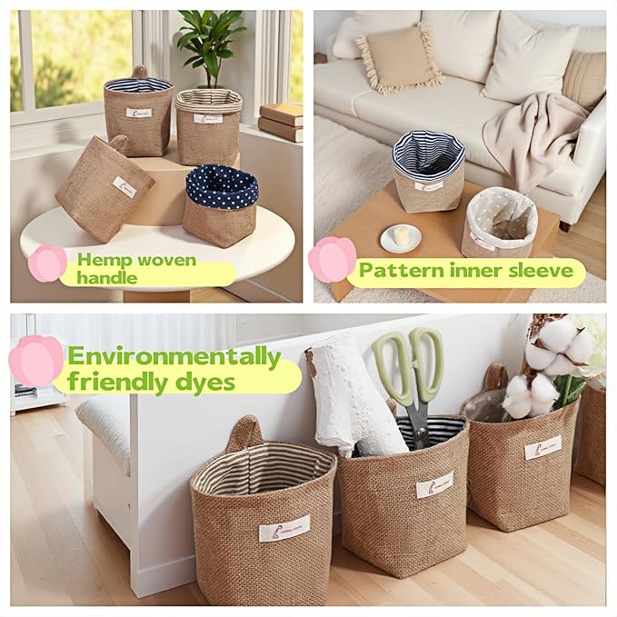 Chinshwehaw Washable Cotton Linen Hanging Organizer Bag for Door Wall Bedside | Washable Storage Pockets | Space Saving ，Reusable Closet Organizer (2Pack) (Deep blue dots+yellow stripes)